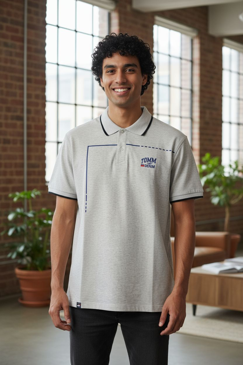 camiseta manga corta gris polo